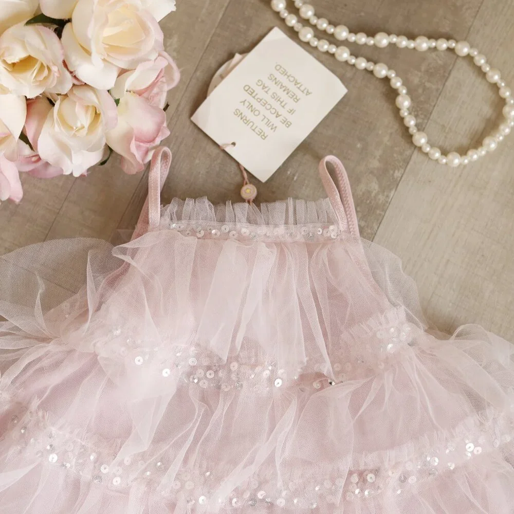 Tutu Du Monde Bebe Tulle Dress Pink Embellished Party Portrait NWT - Picture 4 of 5